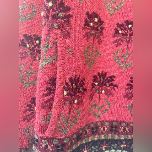 Icelandic Design 100% Wool Women’s Cardigan Sweater, Floral, Full Zip; Size M - Picture 3 of 6